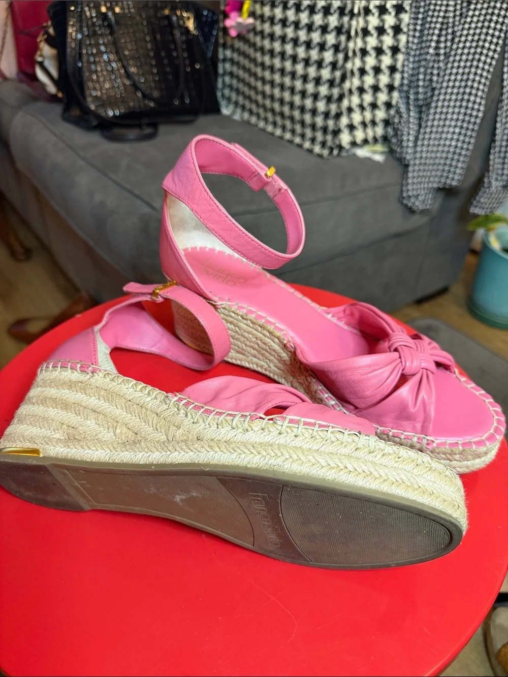 Franco Sarto Pink Espadrille Wedge Sandals with Ankle Strap
